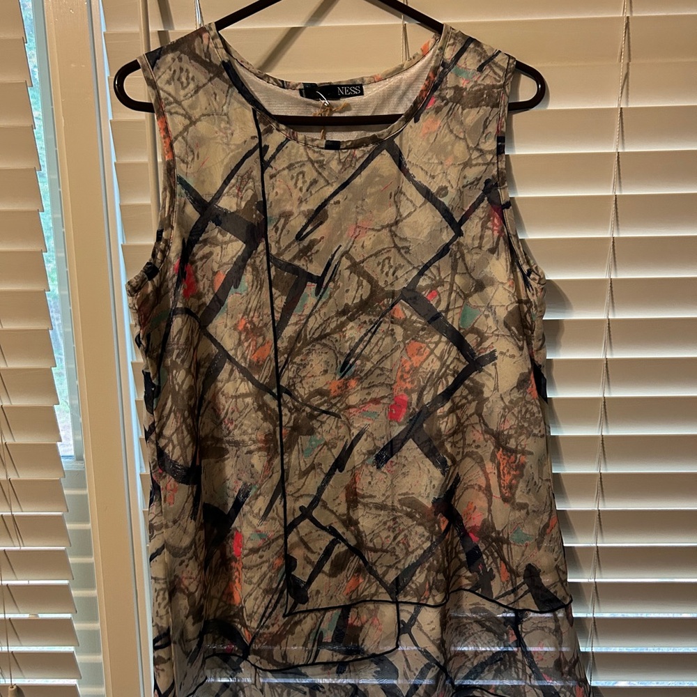 Abstract Pattern Sleeveless Blouse - Multicolor
